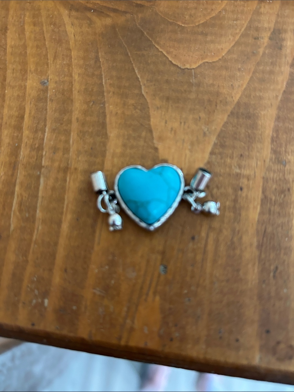 Turquoise Heart Charm Pendant - Silver Tone